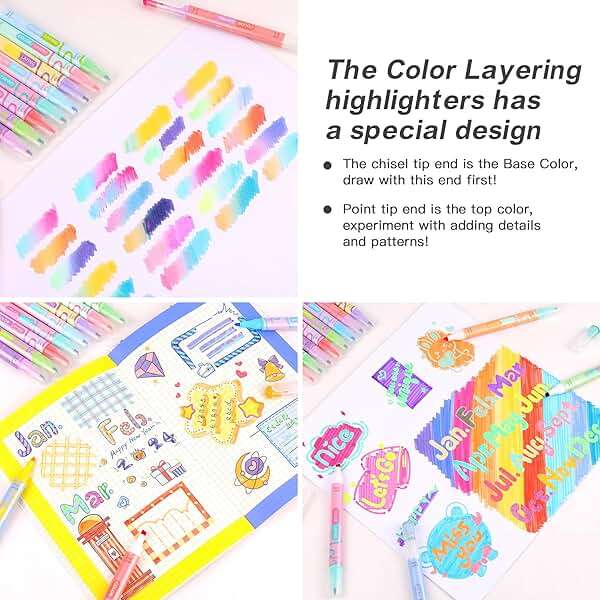HANKU Color Layering Double Sided Markers, 16pcs 32 Colors Dual Tip Magic Markers, Broad and Fine Tips, Color Changing Washable Markers, Dry-Quickly Non-Toxic Pens for Bullet Journal, Coloring Books - Image 7