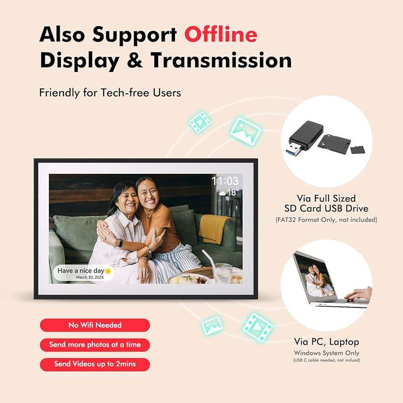 Digital Picture Frame, 15.6 Inch Large Frameo Digital Photo Frame WiFi, 32GB, 1920 * 1080 IPS HD Touch Screen, Tabletop&Wall-Mounted, Share Picture Video, Birthday, Wedding, for Mom - Image 8