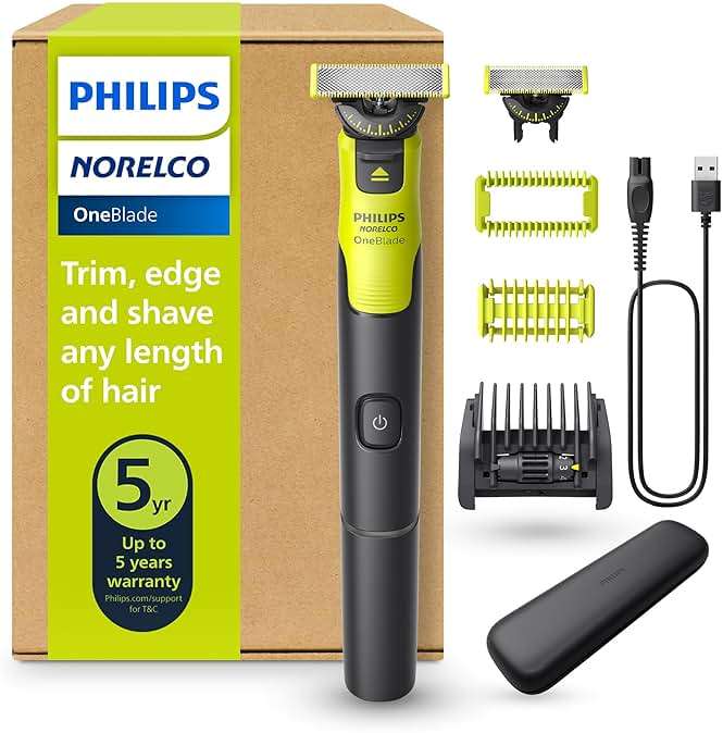 Philips Norelco OneBlade 360 with Connectivity Hybrid Face + Body, Electric Beard Trimmer, Shaver and Body Groomer Kit with 360 Blade Tech, 1x360 Blade, 5-in-1 Comb, Travel Case, Model QP4631/90 - Image 1