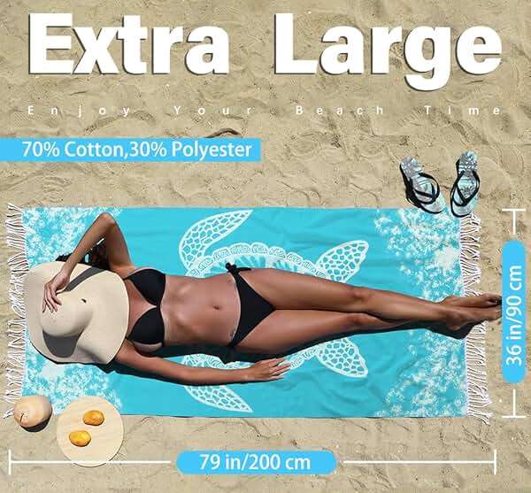 Widdonen Thin Turkish Beach Towel Lightweight Quick Dry Absorbent Cotton Bathroom Bath Pool Swim Towels Extra Large Oversized Sand Free Beach Accessories Essentials Cloud Gifts for Adult - Image 2