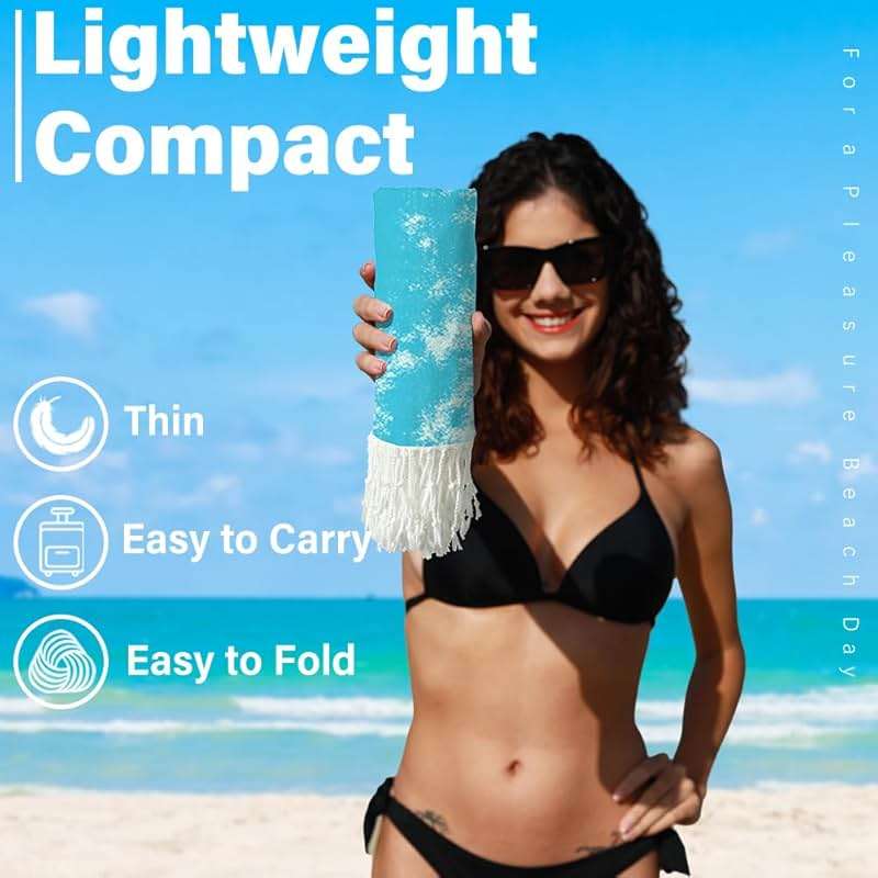 Widdonen Thin Turkish Beach Towel Lightweight Quick Dry Absorbent Cotton Bathroom Bath Pool Swim Towels Extra Large Oversized Sand Free Beach Accessories Essentials Cloud Gifts for Adult - Image 3