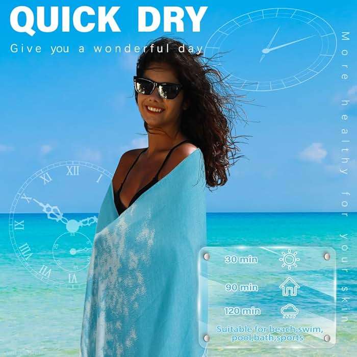 Widdonen Thin Turkish Beach Towel Lightweight Quick Dry Absorbent Cotton Bathroom Bath Pool Swim Towels Extra Large Oversized Sand Free Beach Accessories Essentials Cloud Gifts for Adult - Image 5