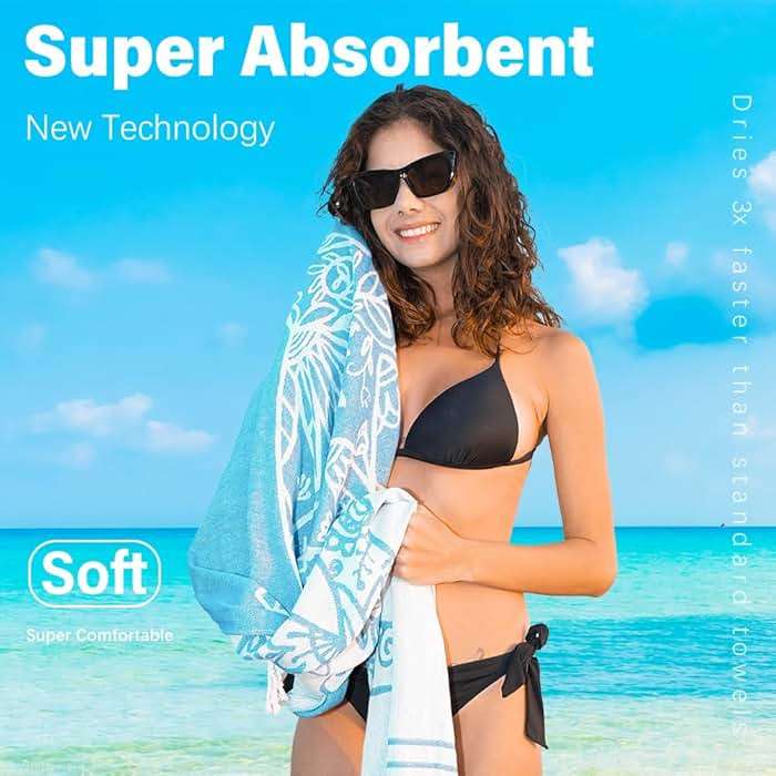Widdonen Thin Turkish Beach Towel Lightweight Quick Dry Absorbent Cotton Bathroom Bath Pool Swim Towels Extra Large Oversized Sand Free Beach Accessories Essentials Cloud Gifts for Adult - Image 6