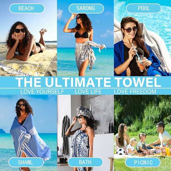 Widdonen Thin Turkish Beach Towel Lightweight Quick Dry Absorbent Cotton Bathroom Bath Pool Swim Towels Extra Large Oversized Sand Free Beach Accessories Essentials Cloud Gifts for Adult - Image 7