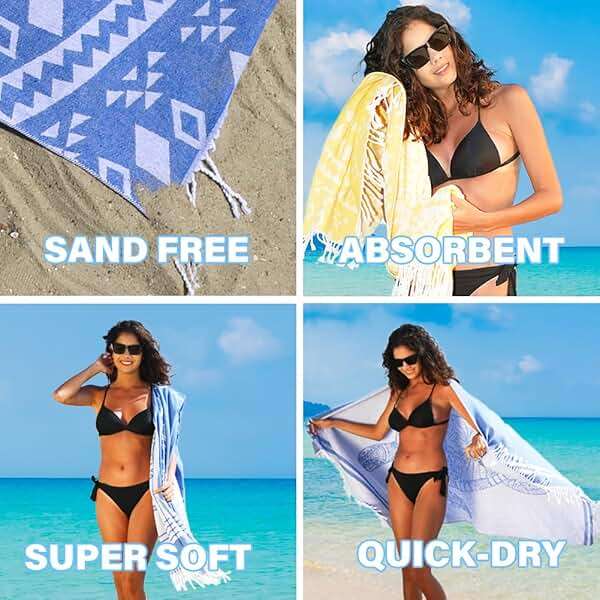 Widdonen Thin Turkish Beach Towel Lightweight Quick Dry Absorbent Cotton Bathroom Bath Pool Swim Towels Extra Large Oversized Sand Free Beach Accessories Essentials Cloud Gifts for Adult - Image 8