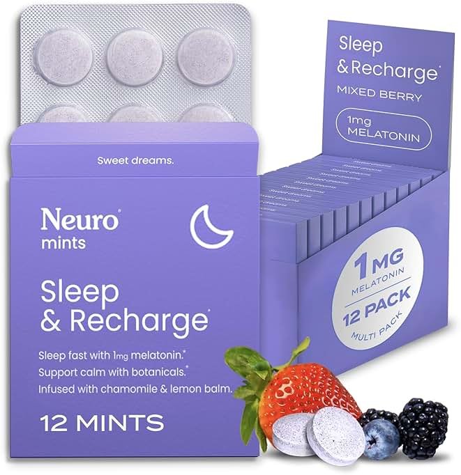 Neuro Sleep & Recharge Meltaway Mints - Sleep Aid for Adults with Melatonin 1mg, Chamomile & Elderberry - Travel Essentials for Nighttime Relaxation & Healthy Rest Cycle - Mixed Berry (144 ct) - Product Image