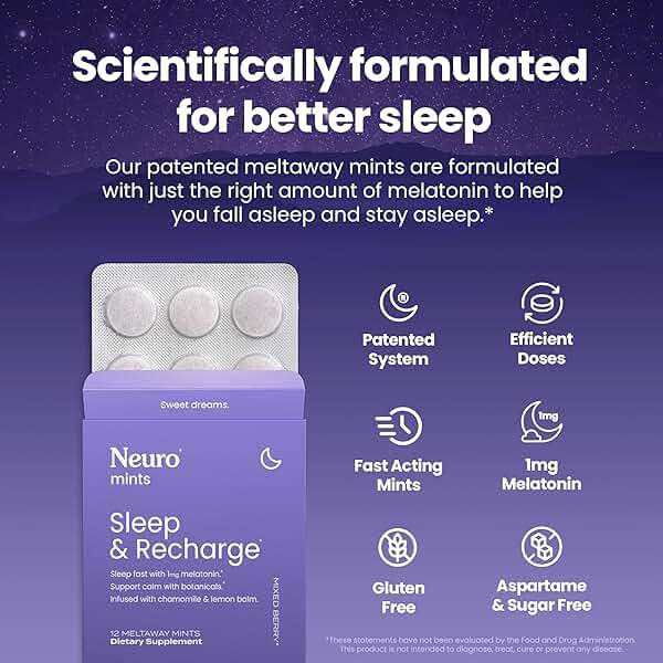 Neuro Sleep & Recharge Meltaway Mints - Sleep Aid for Adults with Melatonin 1mg, Chamomile & Elderberry - Travel Essentials for Nighttime Relaxation & Healthy Rest Cycle - Mixed Berry (144 ct) - Image 2