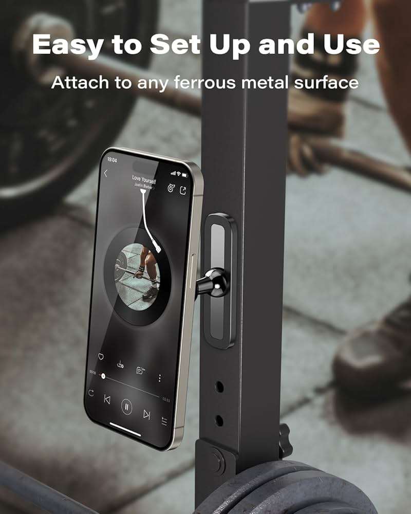 APPS2Car Magnetic Phone Holder for Gym, Alloy Base & Ball Joint, Attach to Metal Surfaces, Dual Magnet Phone Mount for MagSafe iPhone 12-17 Series, Black - Image 3
