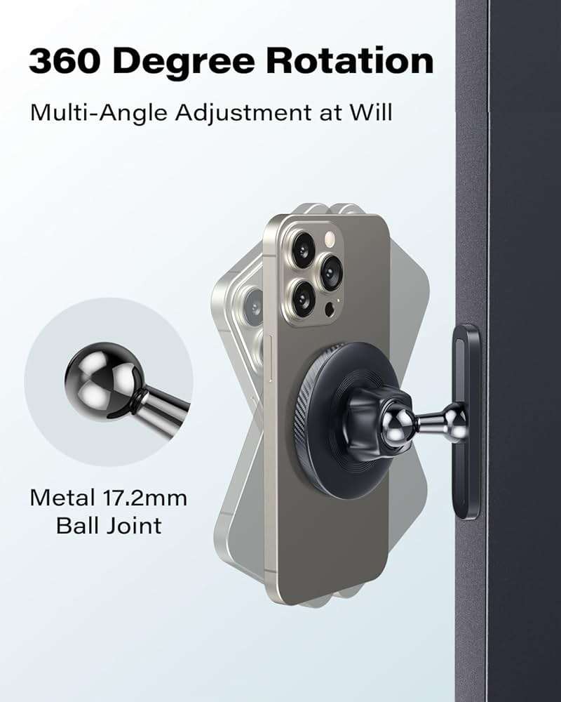 APPS2Car Magnetic Phone Holder for Gym, Alloy Base & Ball Joint, Attach to Metal Surfaces, Dual Magnet Phone Mount for MagSafe iPhone 12-17 Series, Black - Image 4