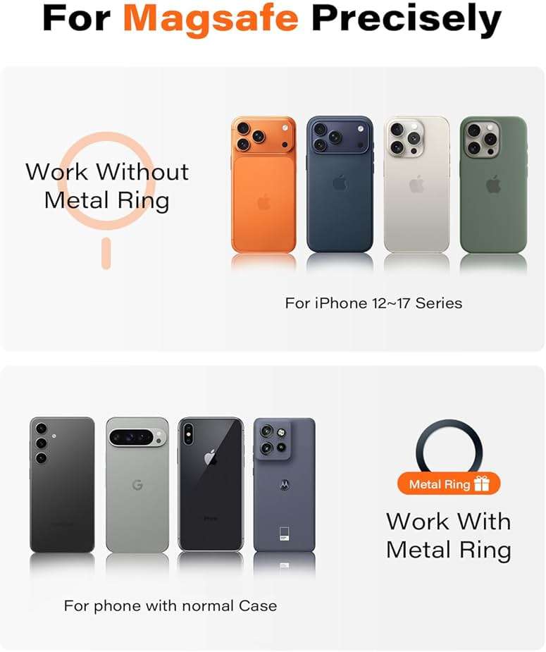 APPS2Car Magnetic Phone Holder for Gym, Alloy Base & Ball Joint, Attach to Metal Surfaces, Dual Magnet Phone Mount for MagSafe iPhone 12-17 Series, Black - Image 6