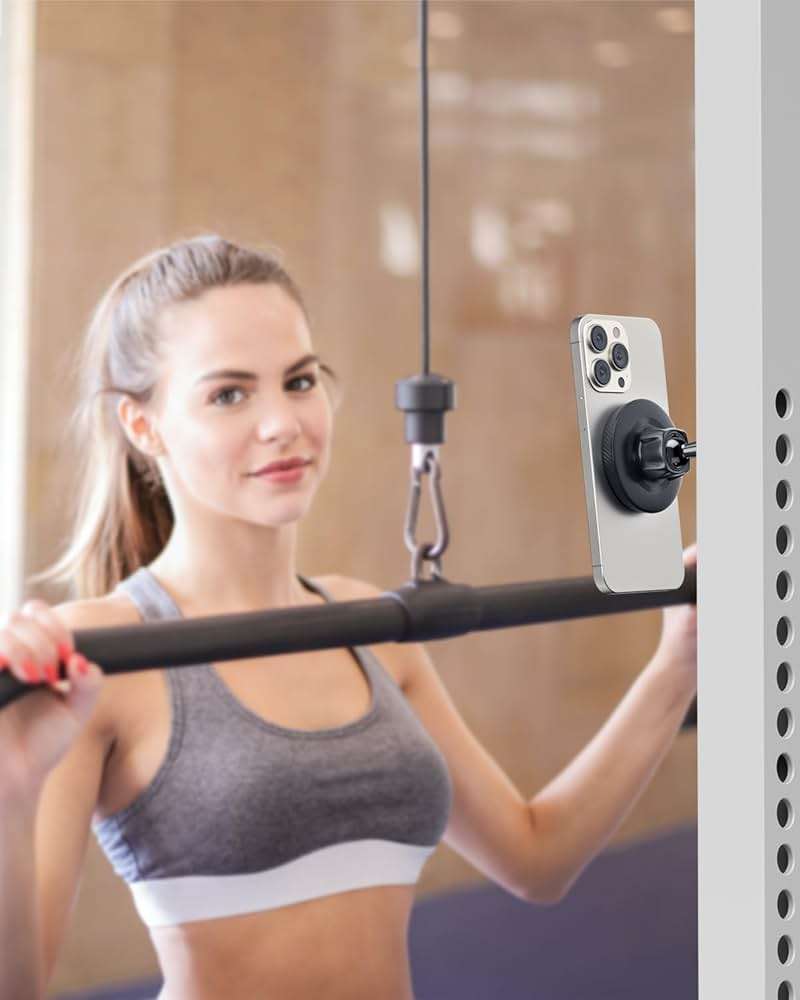 APPS2Car Magnetic Phone Holder for Gym, Alloy Base & Ball Joint, Attach to Metal Surfaces, Dual Magnet Phone Mount for MagSafe iPhone 12-17 Series, Black - Image 7