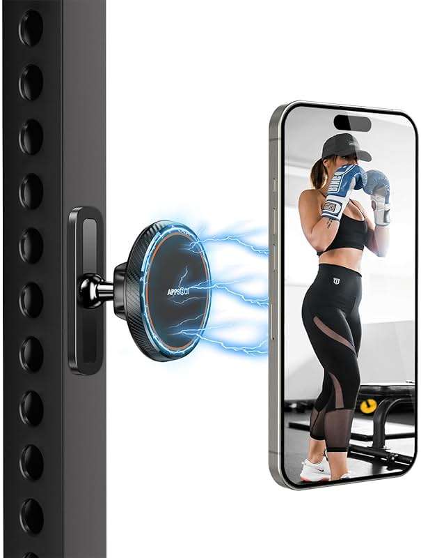 APPS2Car Magnetic Phone Holder for Gym, Alloy Base & Ball Joint, Attach to Metal Surfaces, Dual Magnet Phone Mount for MagSafe iPhone 12-17 Series, Black - Image 9