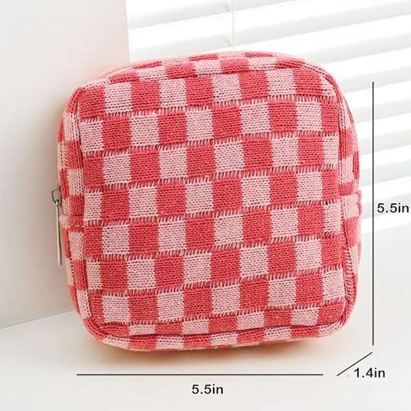 FFpaw Small Pink Makeup Bag for Purse, Mini Checkered Cosmetic Bag Zipper Cute Make Up Pouch Travel Toiletry Case Quilted Aesthetic Accessories Makeup Storage Bag Organizer for Women Girls - Image 3