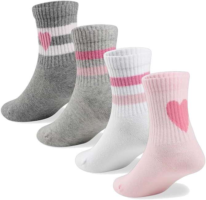COTTON DAY Kids Girls Valentine's Day Socks with Hearts Stripes Strawberry - Image 1