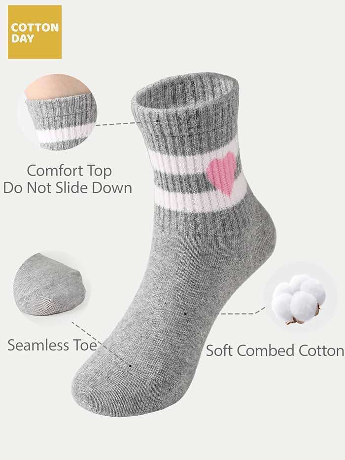 COTTON DAY Kids Girls Valentine's Day Socks with Hearts Stripes Strawberry - Image 2
