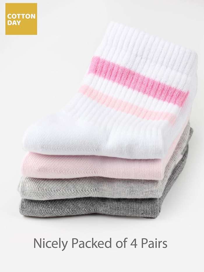 COTTON DAY Kids Girls Valentine's Day Socks with Hearts Stripes Strawberry - Image 3