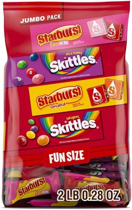Skittles, Starburst Fun Size Chewy Candy Assorted Variety, Individually Wrapped, 32.28 Ounces, Bulk Bag - Image 1