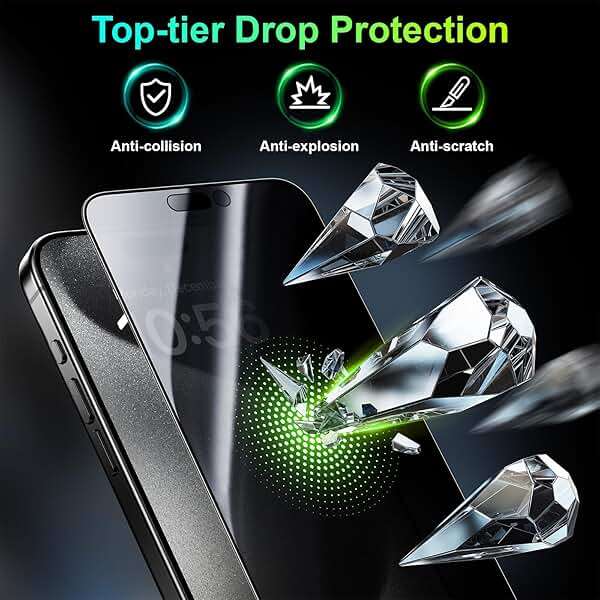 Esanik [2-Pack for iPhone 15 Pro Max 360° Privacy Screen Protector - 4-Way Anti-Spy Tempered Glass,Shatterproof, Anti-Peep, Scratch Resistant,Easy Installation Frame Included - Image 4