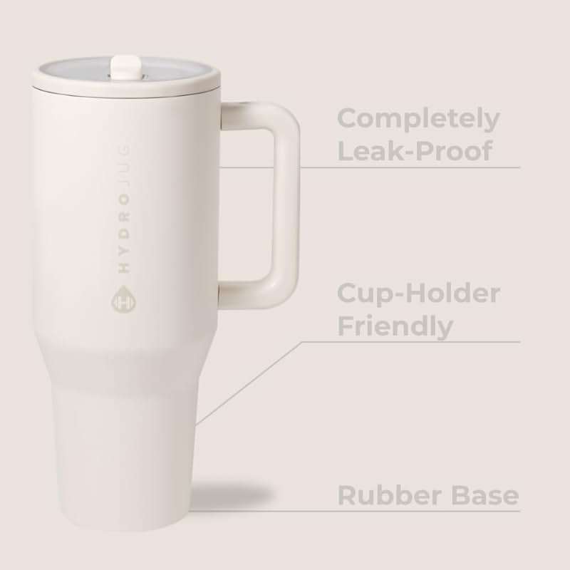 HydroJug Traveler - 40 oz Water Bottle with Handle & Flip Straw - Fits in Cup Holder, Leak Resistant Tumbler-Reusable Insulated Stainless Steel & Rubber Base - Gifts for Women & Men, Cream - Image 3