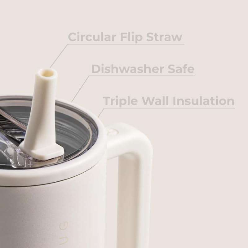 HydroJug Traveler - 40 oz Water Bottle with Handle & Flip Straw - Fits in Cup Holder, Leak Resistant Tumbler-Reusable Insulated Stainless Steel & Rubber Base - Gifts for Women & Men, Cream - Image 4