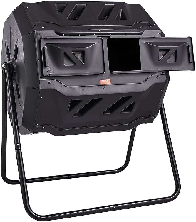 VEVOR Compost Bin, 43-Gal Dual Chamber Composting Tumbler, Large Tumbling Rotating Composter with 2 Sliding Doors and Steel Frame, BPA Free Composter Bin Tumbler for Garden, Kitchen, Yard, Outdoor - Image 9