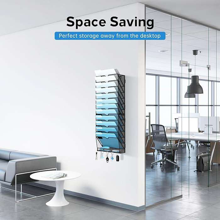 SUPEASY 13-Tier Wall File Holder Organizer with Hooks, Mesh Hanging File Organizer, Mail Organizer Wall Mounted for Papers, Folders, Office Magazine Rack, Assembly Needed, Black 2 pack - Image 3