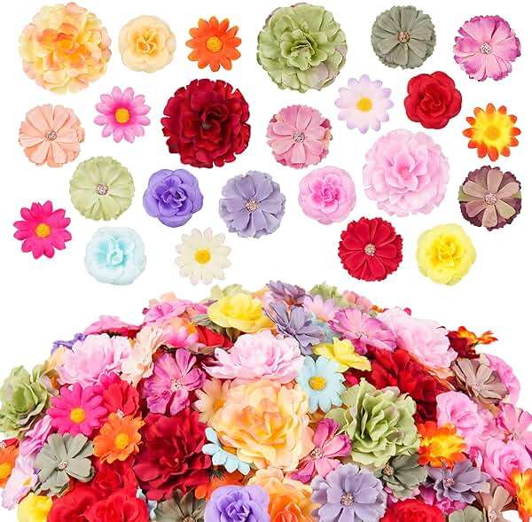 210 Pcs Mini Silk Flower Heads Small Fake Rose Daisy Faux Flowers Bulk for Crafts Artificial 3D Loose Fabric Flowers Heads Sunflower Bulk for Wedding Hair Cap Dresses Decorations (Bright Colors Mixed) - Image 1