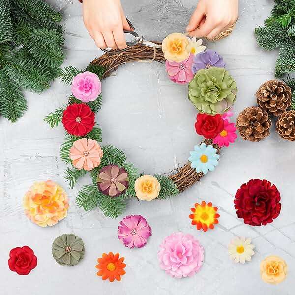 210 Pcs Mini Silk Flower Heads Small Fake Rose Daisy Faux Flowers Bulk for Crafts Artificial 3D Loose Fabric Flowers Heads Sunflower Bulk for Wedding Hair Cap Dresses Decorations (Bright Colors Mixed) - Image 2