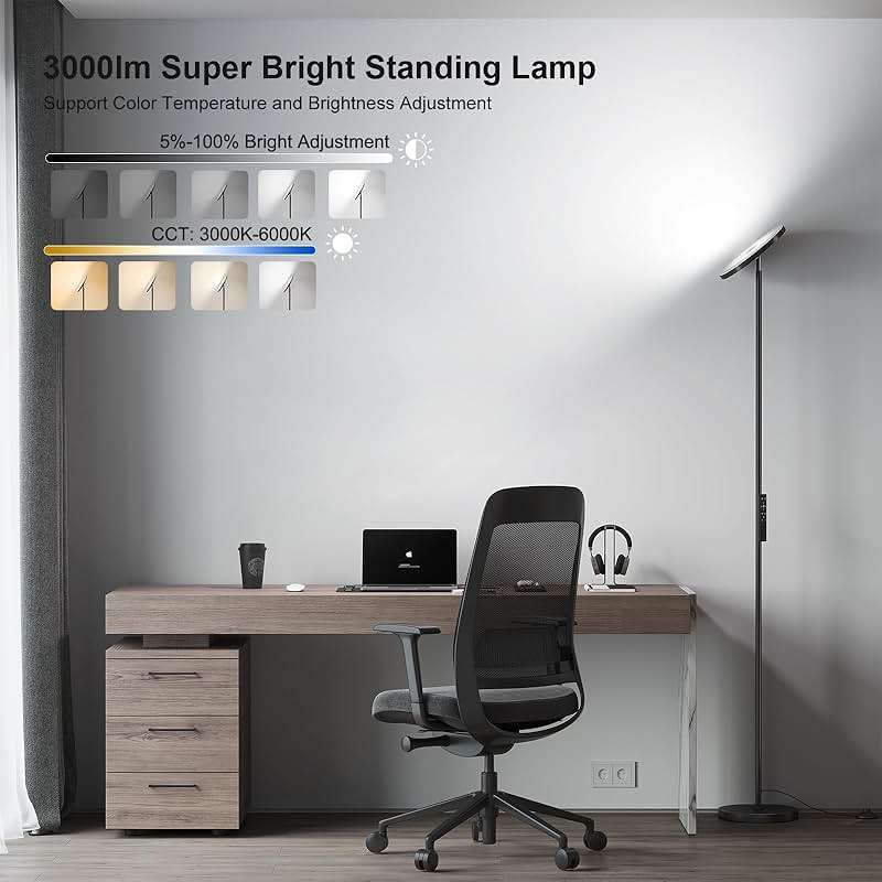 SUNMORY Floor Lamps for Living Room, 32W/3000LM Super Bright LED Floor Lamp with Remote Control, 69" Tall Standing Lamp with Stepless Dimmable, Modern Torchiere Corner Lamp for Bedroom, Office - Image 2