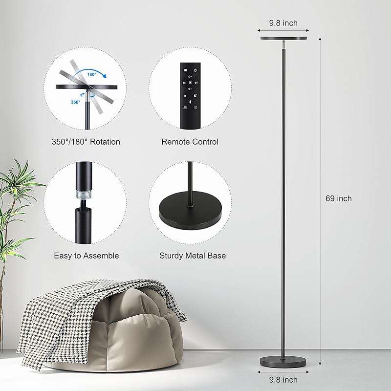 SUNMORY Floor Lamps for Living Room, 32W/3000LM Super Bright LED Floor Lamp with Remote Control, 69" Tall Standing Lamp with Stepless Dimmable, Modern Torchiere Corner Lamp for Bedroom, Office - Image 3