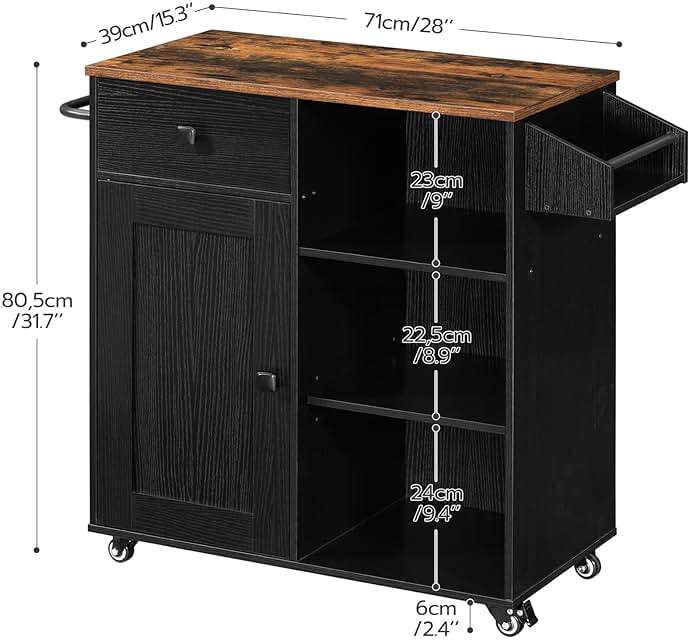 HOOBRO Kitchen Island, Storage Cabinet with Drawer, Kitchen Cart with Spice and Towel Rack, Saving Space, Easy Assembly, for Living Room, Rustic Brown and Black FB12ZD01 - Image 3