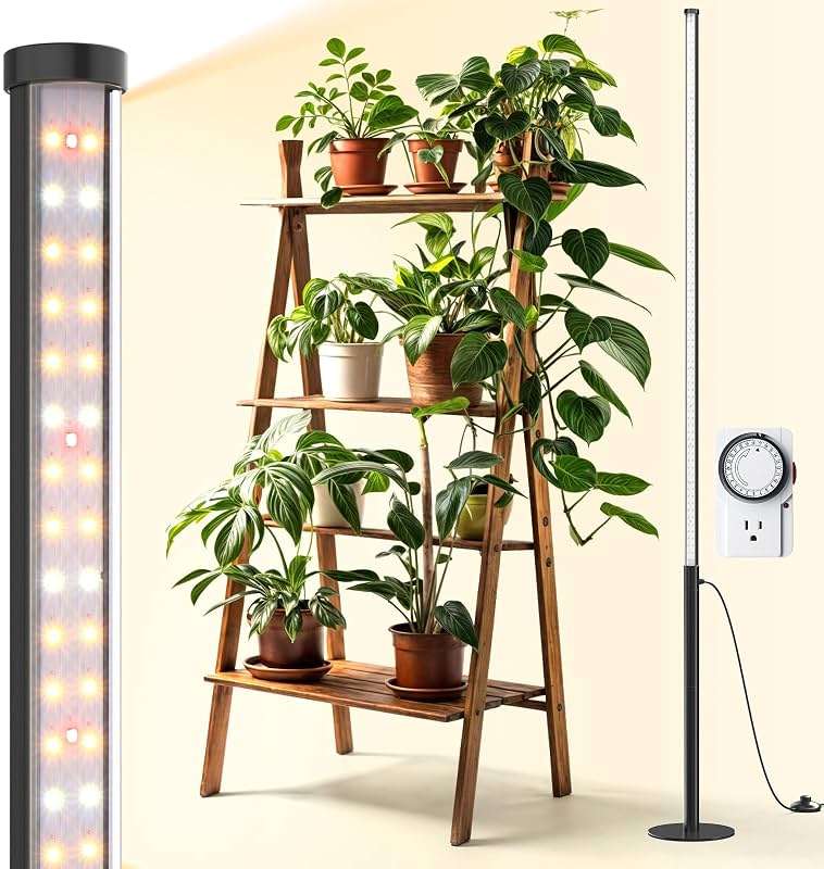 Barrina T10 Pro Standing Grow Light with Timer, 42W, 169 LEDs, Full Spectrum Vertical Grow Light for Indoor, Wide Coverage, 4FT to 5.6FT Height with Foot Switch, Ideal for Flowering and Tall Plants - Image 1