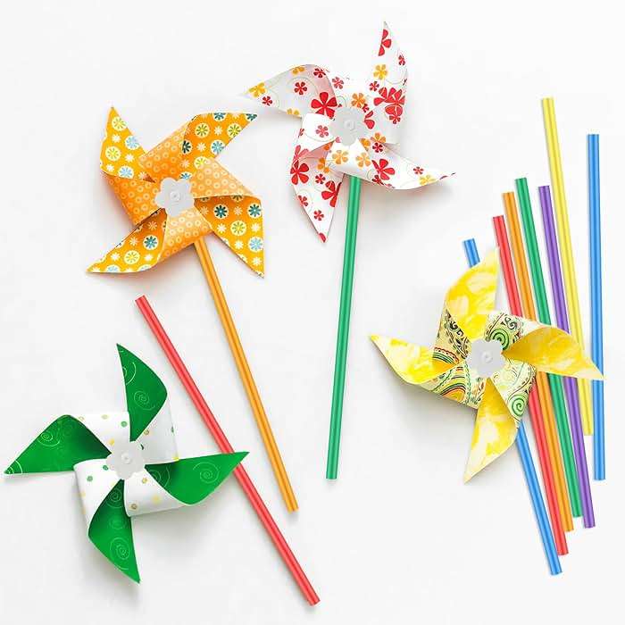 Poen 48 Pcs DIY Pinwheels for Kids Bulk, Color Your Own White Pinwheels Summer Activity Paper Craft Coloring Patriotic Blank Windmills VBS 4th of July Sunday School Party Favor Supplies, 5 Inches - Image 5