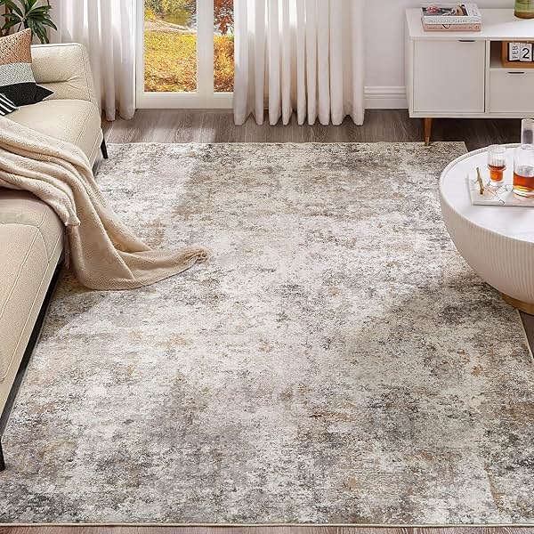 UERMEI 8x10 Area Rug Living Room Rugs - Washable Neutral Modern Abstract Soft Thin Large Rug Indoor Floor Non Slip Rug Carpet for Bedroom Under Dining Table Home Office Decor - Brown Grey - Product Image