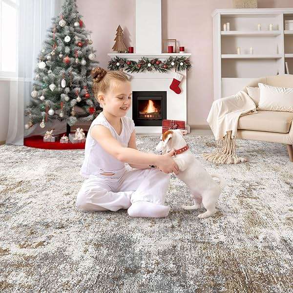 UERMEI 8x10 Area Rug Living Room Rugs - Washable Neutral Modern Abstract Soft Thin Large Rug Indoor Floor Non Slip Rug Carpet for Bedroom Under Dining Table Home Office Decor - Brown Grey - Image 5