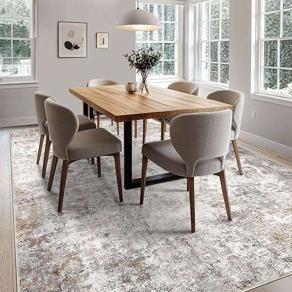 UERMEI 8x10 Area Rug Living Room Rugs - Washable Neutral Modern Abstract Soft Thin Large Rug Indoor Floor Non Slip Rug Carpet for Bedroom Under Dining Table Home Office Decor - Brown Grey - Image 7