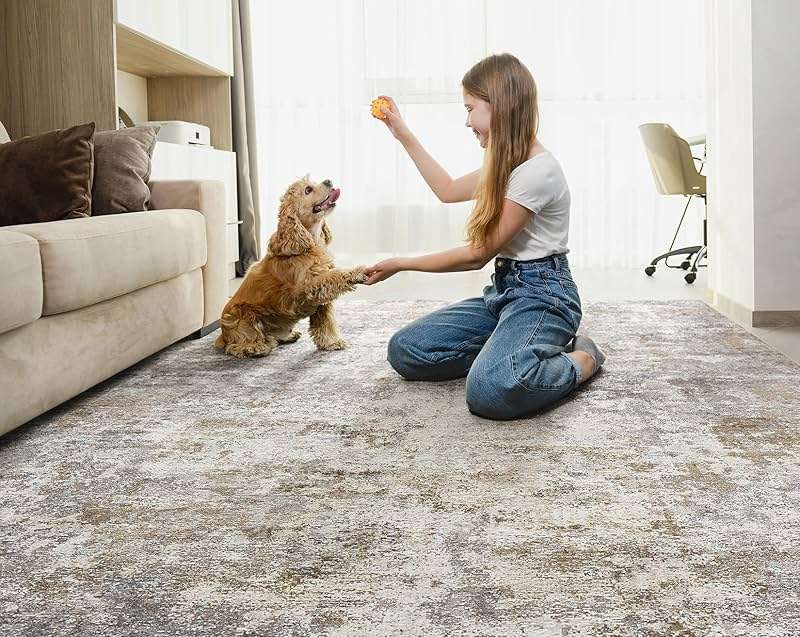 UERMEI 8x10 Area Rug Living Room Rugs - Washable Neutral Modern Abstract Soft Thin Large Rug Indoor Floor Non Slip Rug Carpet for Bedroom Under Dining Table Home Office Decor - Brown Grey - Image 8