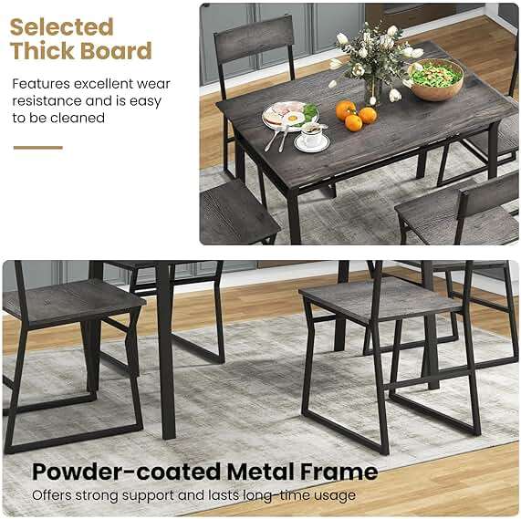 Tangkula Dining Table Set for 4, Kitchen Table and Chairs for 4 with Storage Rack, Space-Saving Dinette Set for Kitchen Dining Room (Grey) - Image 4