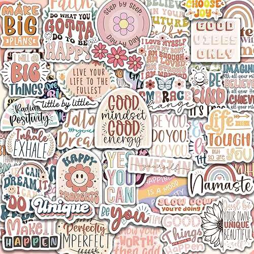 300PCS Motivational Stickers for Vision Board by Puraesla Water Bottles Laptops, Inspirational Quote Waterproof Vinyl for Journals Cups, Affirmation Boho Stickers for Women Holographic - Image 1