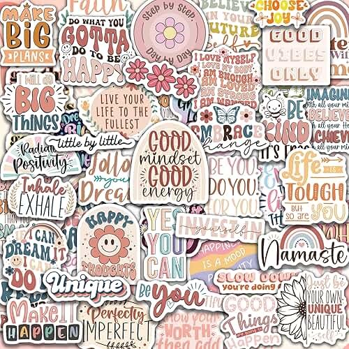 300PCS Motivational Stickers for Vision Board by Puraesla Water Bottles Laptops, Inspirational Quote Waterproof Vinyl for Journals Cups, Affirmation Boho Stickers for Women Holographic - Product Image