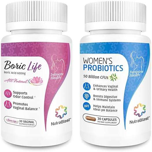 NutraBlast Boric Acid Suppositories Bundle with Women's Probiotics | Supports Odor Control | Digestive, UT & Intimate Health | Promotes Healthy Intimate Balance (30 Count) - Image 1