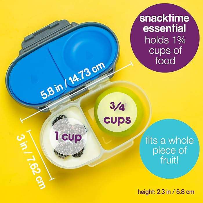 b.box Snack Box (2-pack) Reusable Snack Containers with Lids – Bento Box for Kids & Toddlers, Leakproof Lunch Box, BPA-Free and Dishwasher Safe Snack Container (O'Breeze + Blue Slate, 1 3/4 Cup) - Image 3