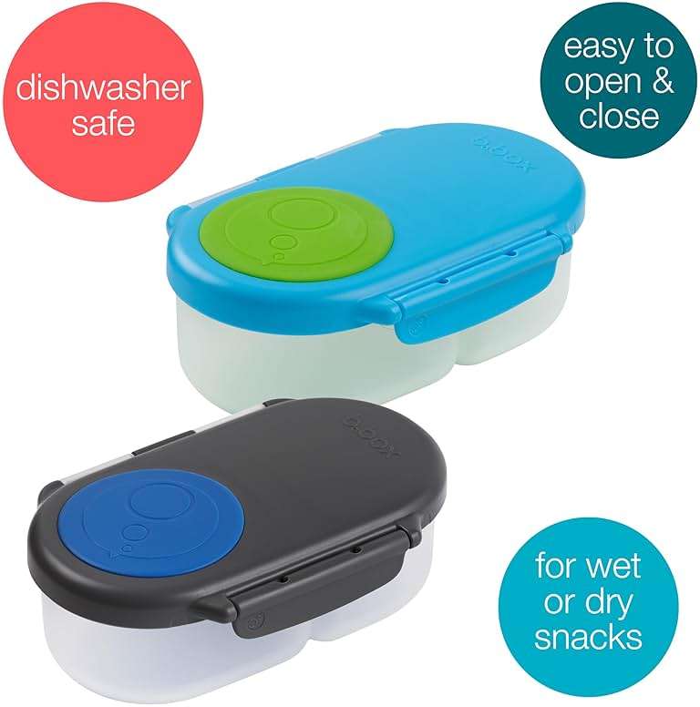 b.box Snack Box (2-pack) Reusable Snack Containers with Lids – Bento Box for Kids & Toddlers, Leakproof Lunch Box, BPA-Free and Dishwasher Safe Snack Container (O'Breeze + Blue Slate, 1 3/4 Cup) - Image 4