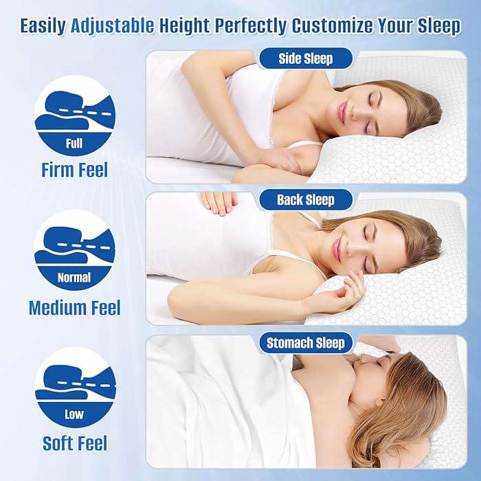 CushyOasis Cooling Pillow for Sleeping, Pillows Queen Size Set of 2, CertiPUR-US Shredded Memory Foam Pillows for Hot Sleepers, Adjustable Firm Pillow for Side, Back, Stomach Sleepers, Gray - Image 4
