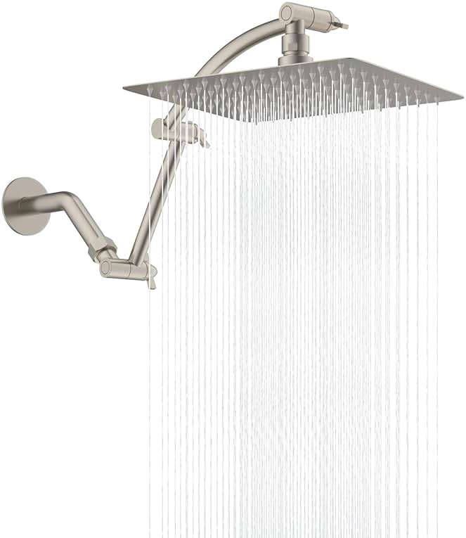 Hibbent All Metal cUPC Certified Rain Shower Head, 10'' High Pressure Rainfall Showerhead with 16" Shower Head Extension Arm, Brass Adjustable Shower Arm Extender, fixed Showerheads, Brushed Nickel - Image 1