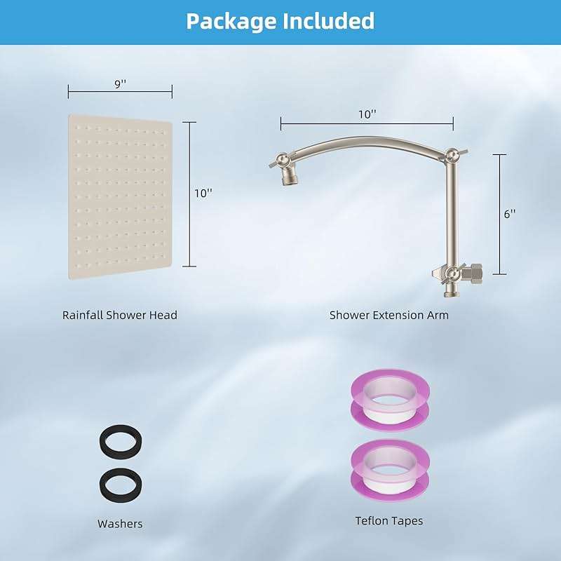 Hibbent All Metal cUPC Certified Rain Shower Head, 10'' High Pressure Rainfall Showerhead with 16" Shower Head Extension Arm, Brass Adjustable Shower Arm Extender, fixed Showerheads, Brushed Nickel - Image 3
