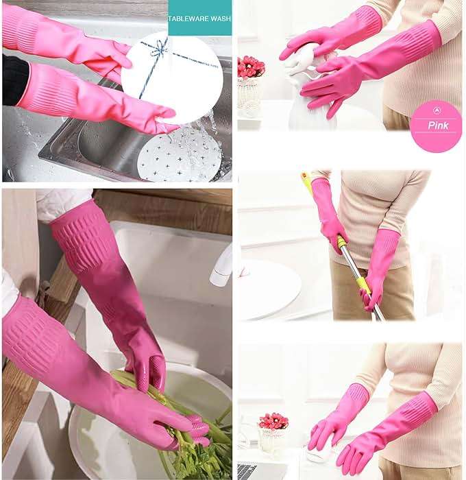 Bamllum 3 Pairs of Rubber Dishwashing Gloves for Kitchen and Household Cleaning – Long Cuff 15", Reusable, Flexible Long-lasting and Non-Slip (Red+Yellow+Green, Large) - Image 4