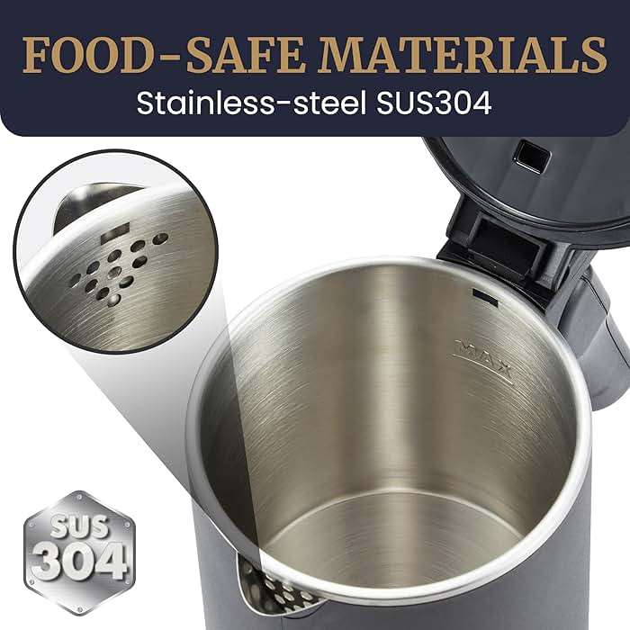 Elite Gourmet Dual Voltage 120-230V, Travel Double Wall Insulated Cool-Touch, 0.6L Electric Kettle Stainless Steel Interior, Hinged-Locking Lid, Auto Shut-Off, Boil Dry Protection, Black - Image 5