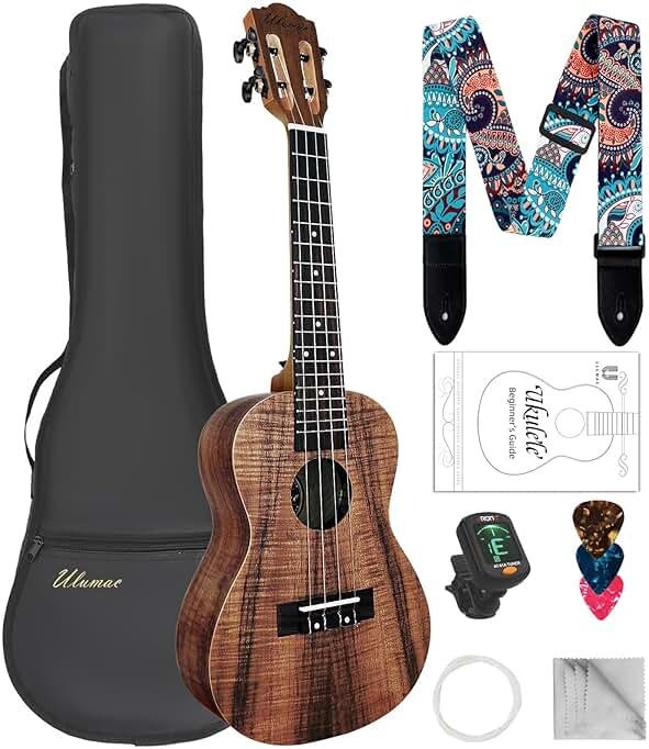 Ulumac Tenor Ukulele, KOA Acacia Wood 26 inch Adults Kids Professional Ukelele for Beginners, Hawaiian Ukele Kit with Carbon String, Tuner, Gig Bag, Strap, P004 - Product Image