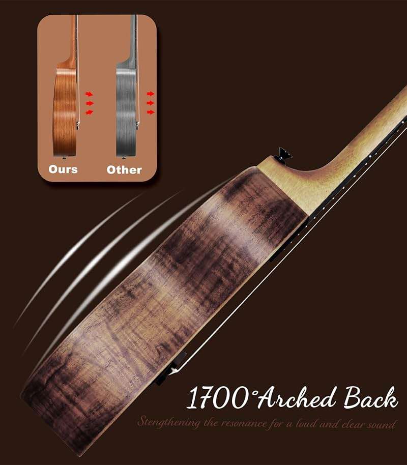 Ulumac Tenor Ukulele, KOA Acacia Wood 26 inch Adults Kids Professional Ukelele for Beginners, Hawaiian Ukele Kit with Carbon String, Tuner, Gig Bag, Strap, P004 - Image 8